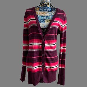 Aeropostale Striped Cotton Button Cardigan Sweater